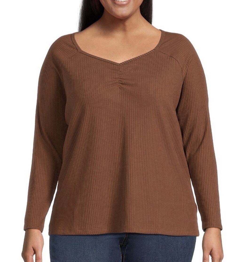 Terra & Sky Plus Size Sweetheart Rib Top Size 2X (20w-22w) Brown